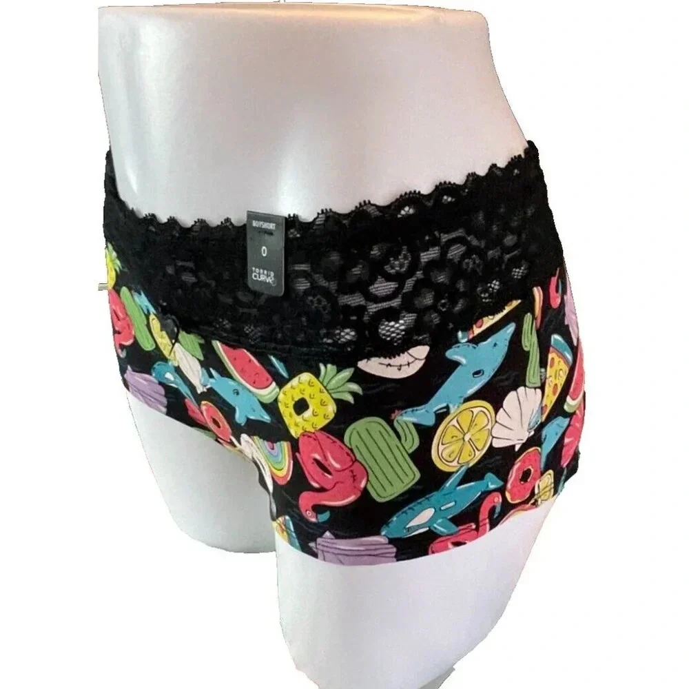 Torrid 0 Summer Beach Pool Graphic Wide Lace Waistband Cotton Boyshort Panties - Picture 3 of 5